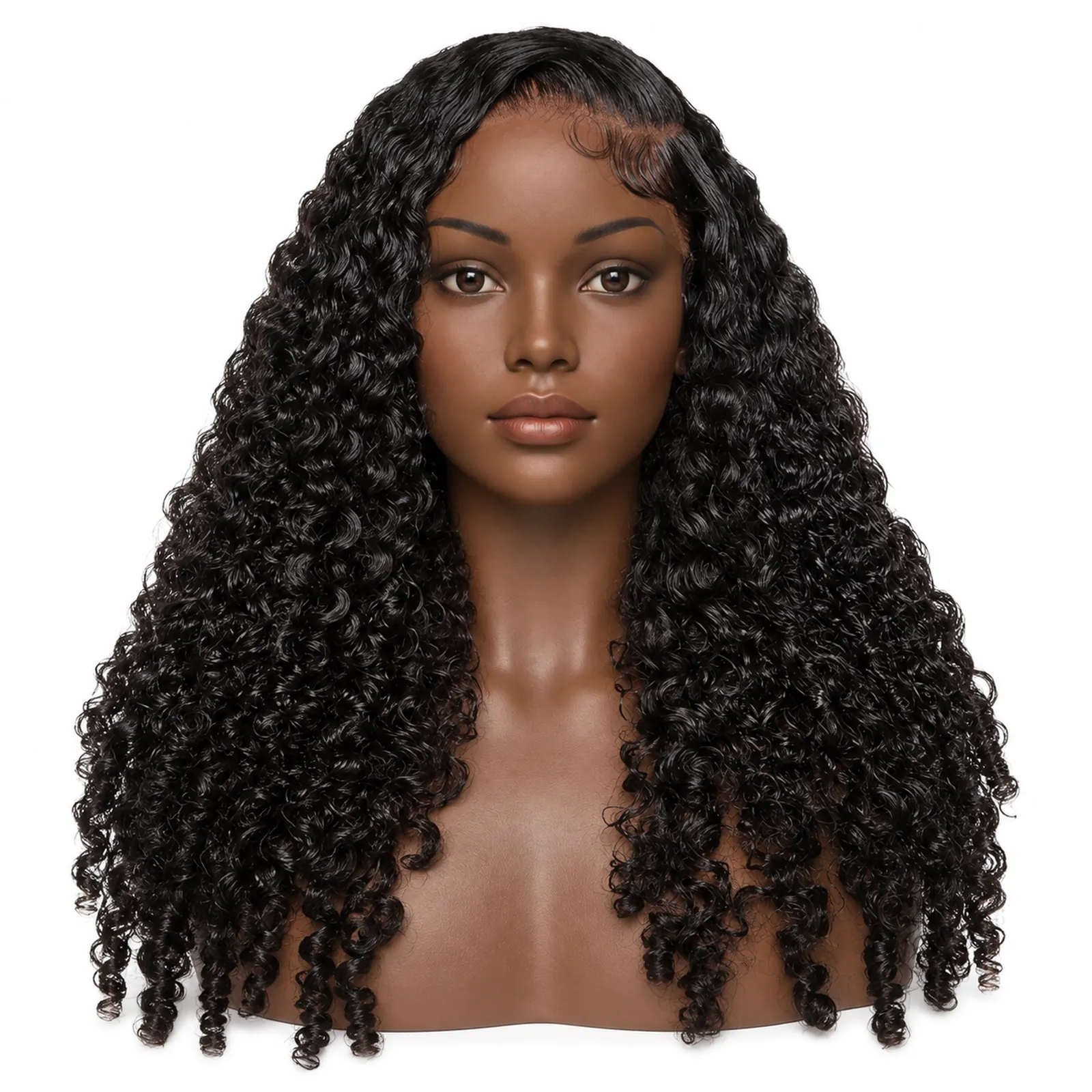 Natural Black Burmese Curly Lace Front Wig – front view