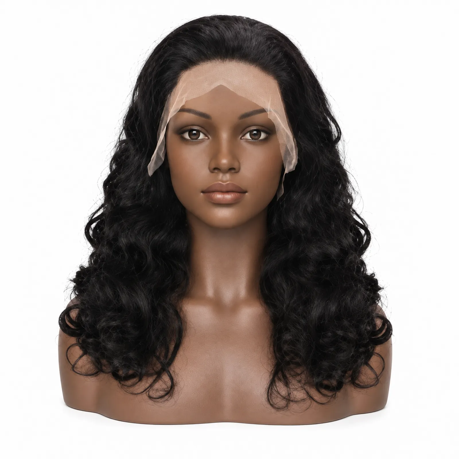 Natural Black Bouncy Curly Lace Front Wig – front view