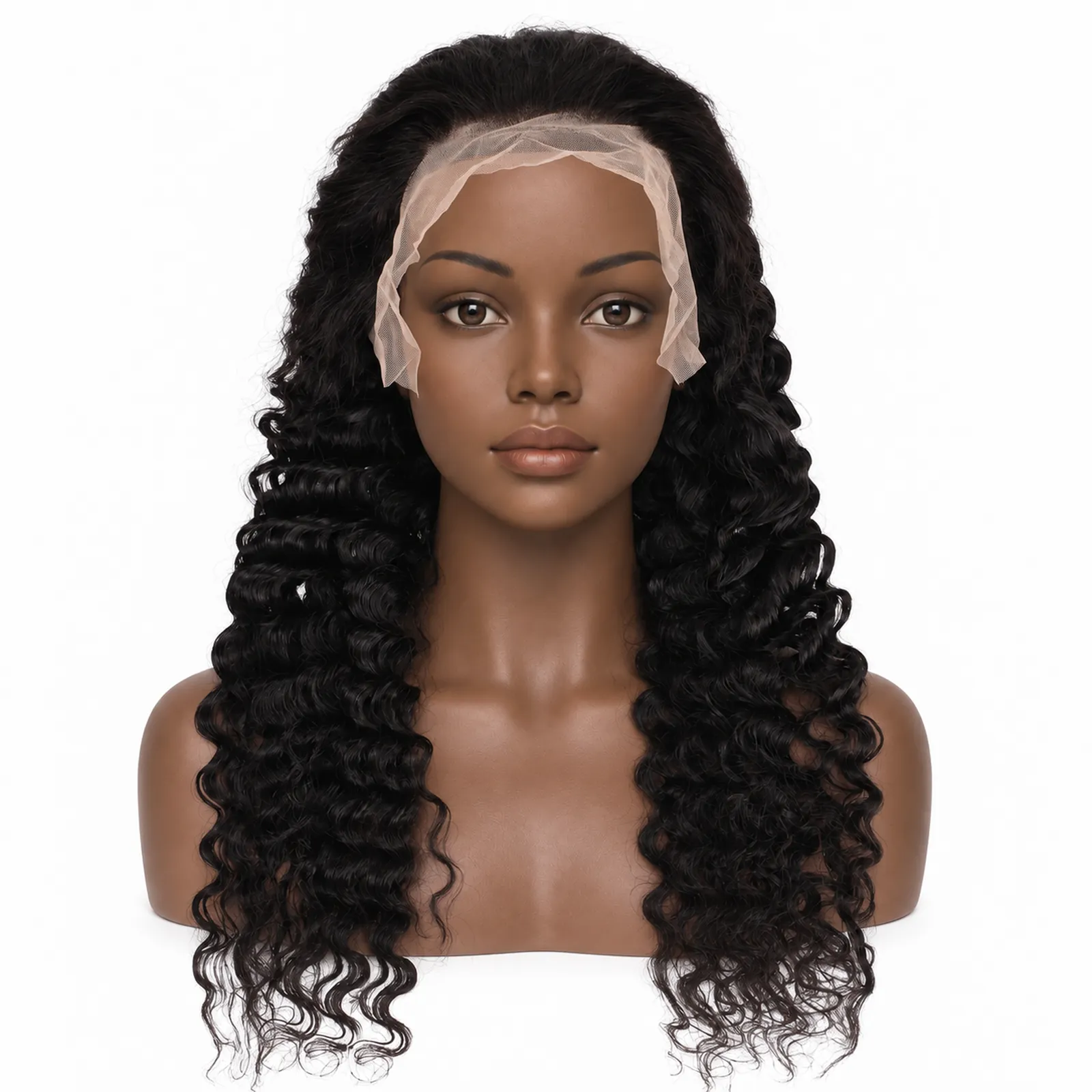 Natural Black Deep Wave Lace Front Wig – front view