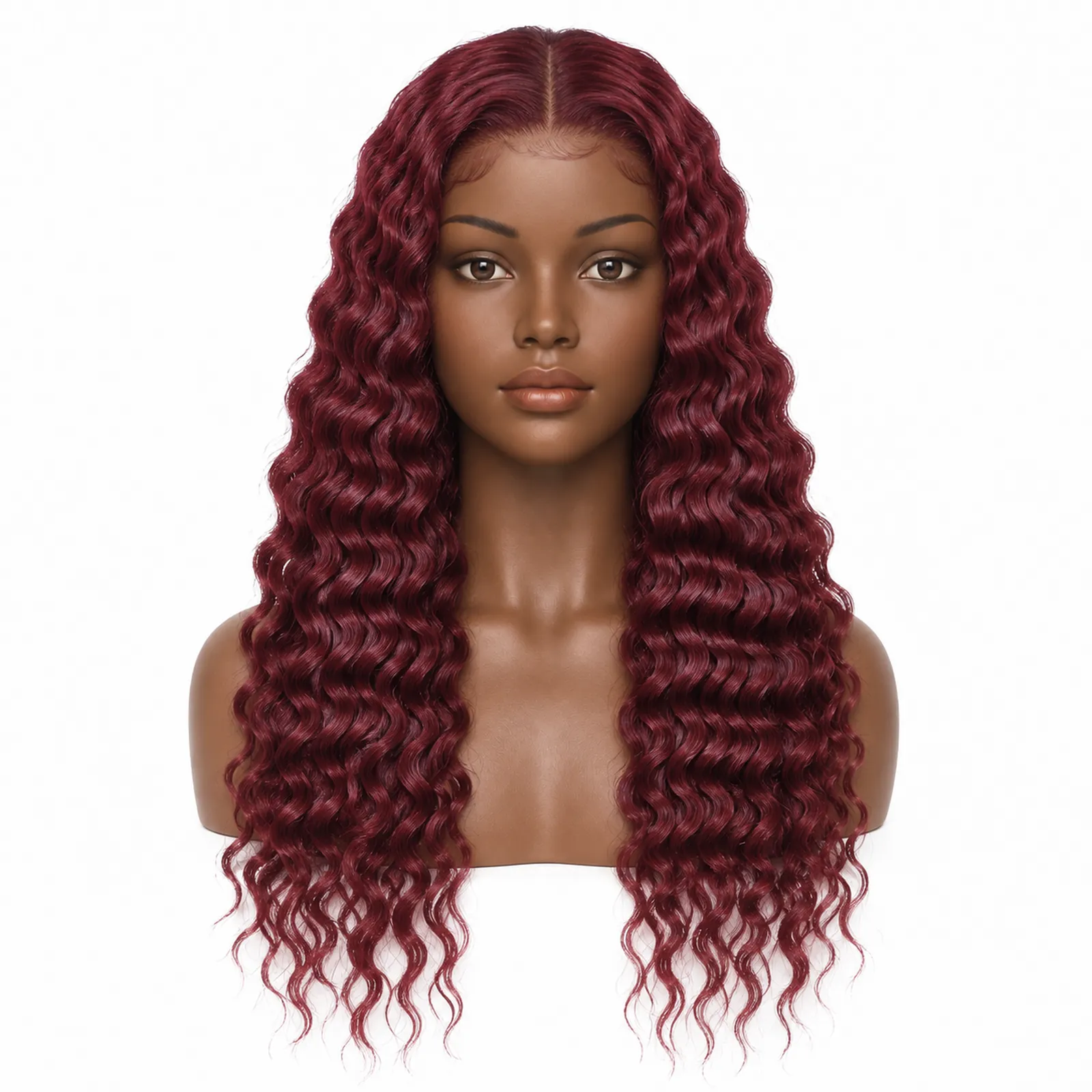 99J Wine Deep Wave Lace Front Wig – front view