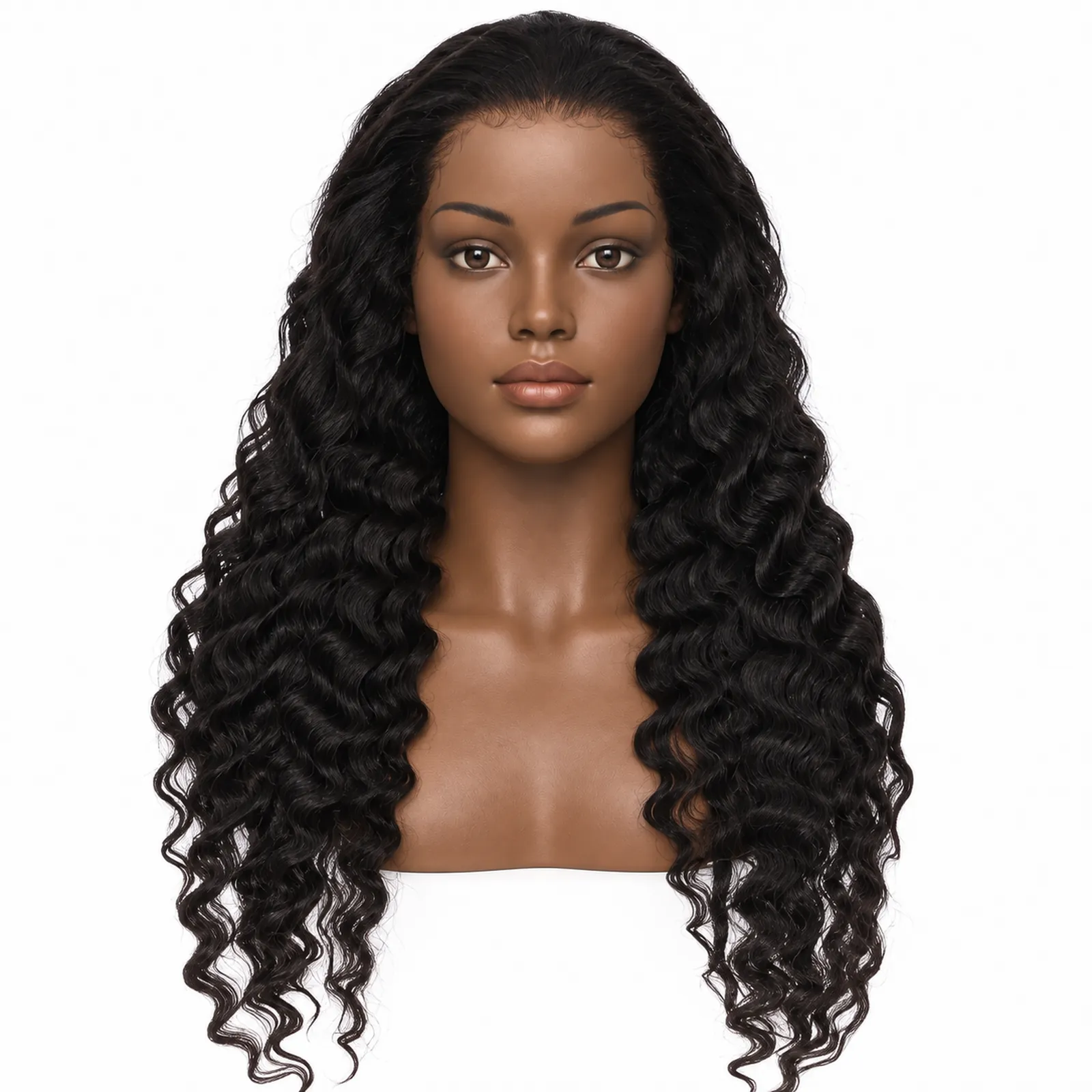 Natural Black Loose Deep Wave Lace Front Wig – front view