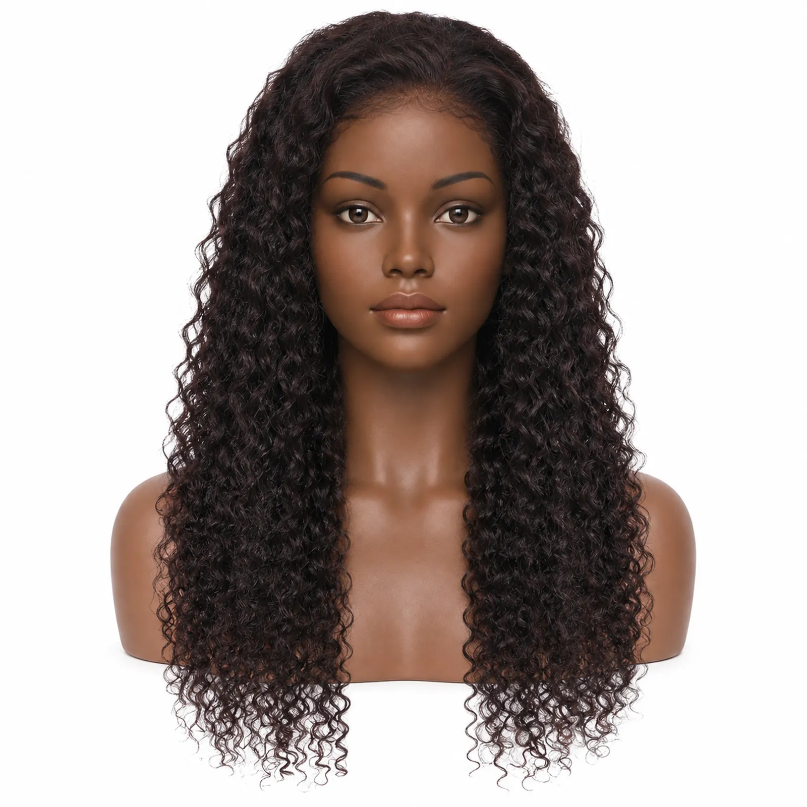 Natural Black Water Wave Lace Front Wig – front view