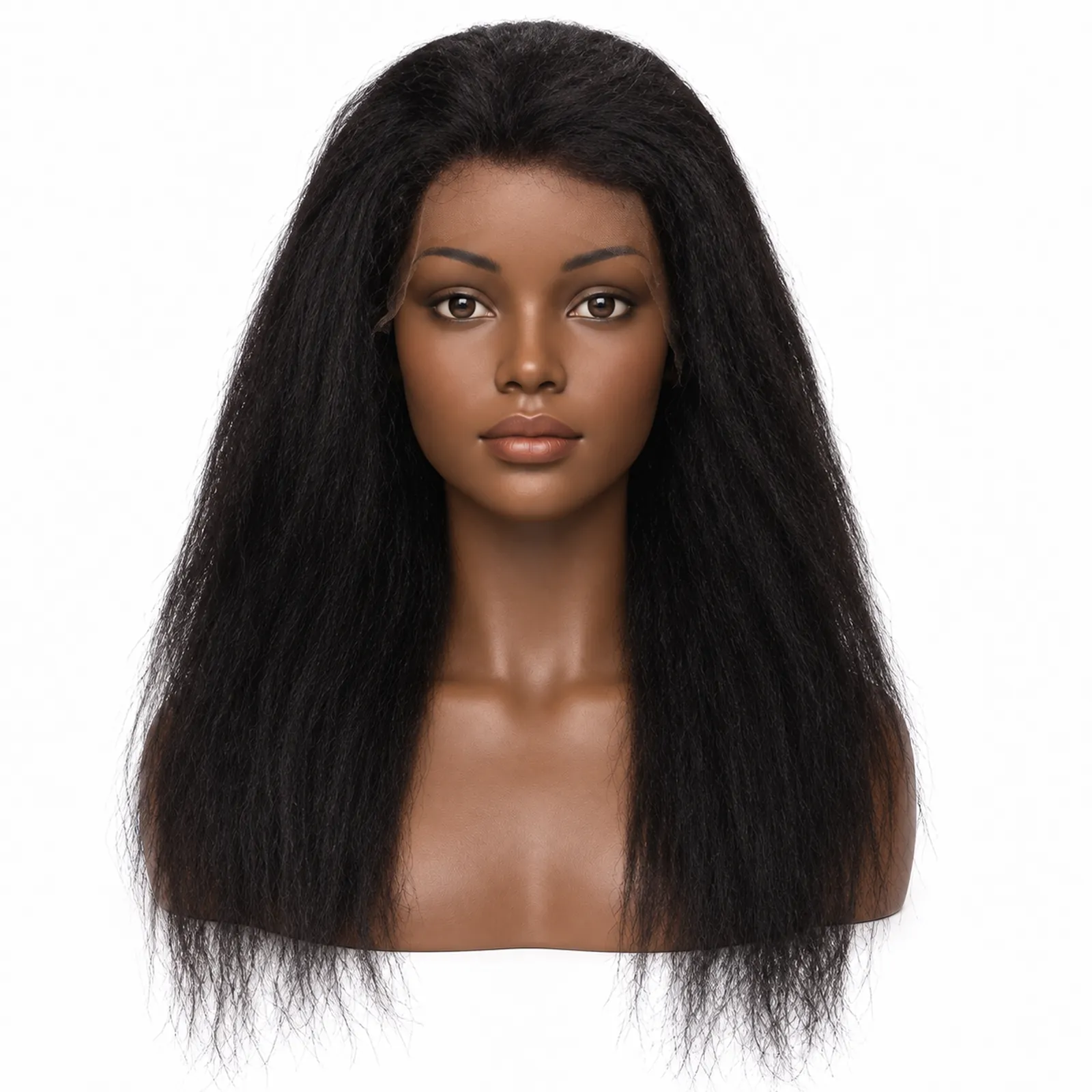 Natural Black Yaki Straight Lace Front Wig – front view